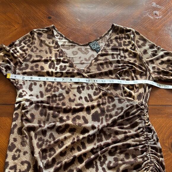 Clara Sun Woo Animal Print Slinky Knit Ruched Dress Woman Size Medium Faux Wrap - Picture 9 of 11